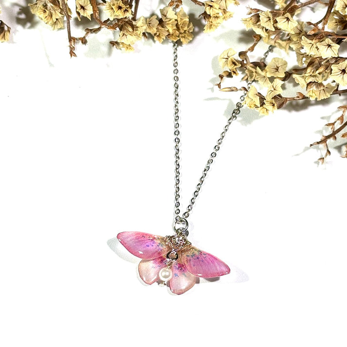 Rosy Maple Moth Necklace, Butterfly Wings With Pearl Jewelry, Insect Fairy Resin Moth Pendant, Gift For Her